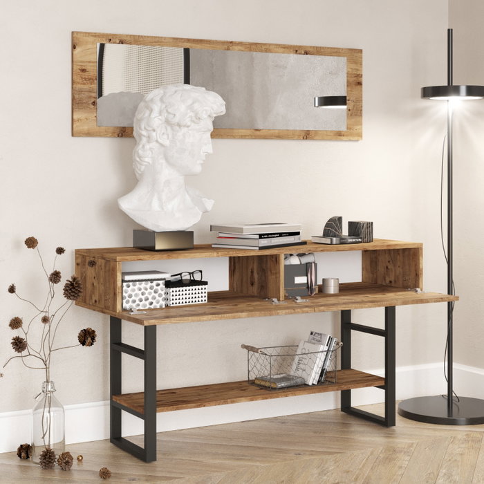 Hanah Home Consola Ml24-A Moderna Industrial Pino Atlántico con Espejo